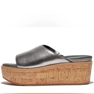 FitFlop Eloise Cork Wrap Leather Wedge Sandal in Classic Pewter Womens Size 6